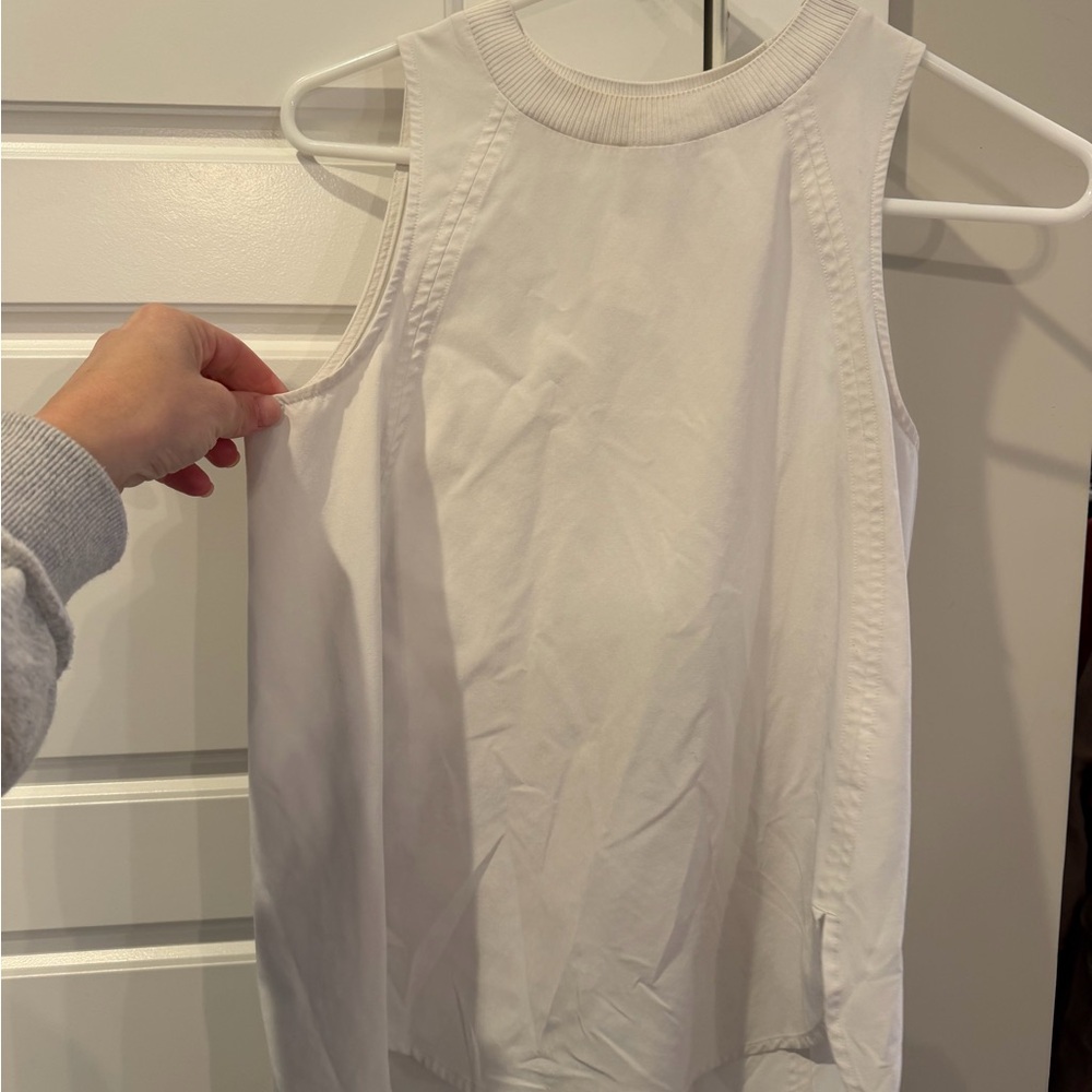 Aritzia White Ribbed High-Neck Tank Top
